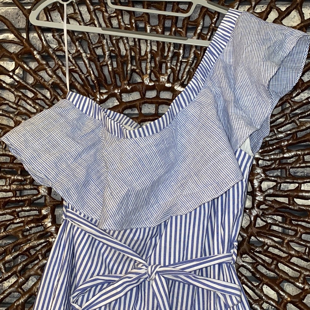 NWT Eclair ruffle off shoulder stripe dress Large - Picture 2 of 4